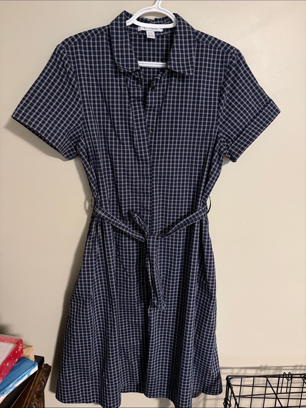 Kit and Ace Metier Navy Checked Shirt Dress with Tie Belt